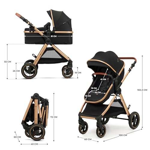 Kinderkraft ESME 3-in-1 Kinderwagen-Set – Kombikinderwagen bis 22 kg, inkl. i-Size Babyschale (40–75 cm), klappbar mit Liegefunktion, Schwarz
