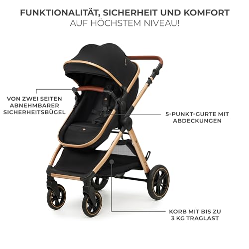 Kinderkraft ESME 3-in-1 Kinderwagen-Set – Kombikinderwagen bis 22 kg, inkl. i-Size Babyschale (40–75 cm), klappbar mit Liegefunktion, Schwarz