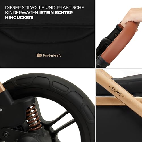 Kinderkraft ESME 3-in-1 Kinderwagen-Set – Kombikinderwagen bis 22 kg, inkl. i-Size Babyschale (40–75 cm), klappbar mit Liegefunktion, Schwarz