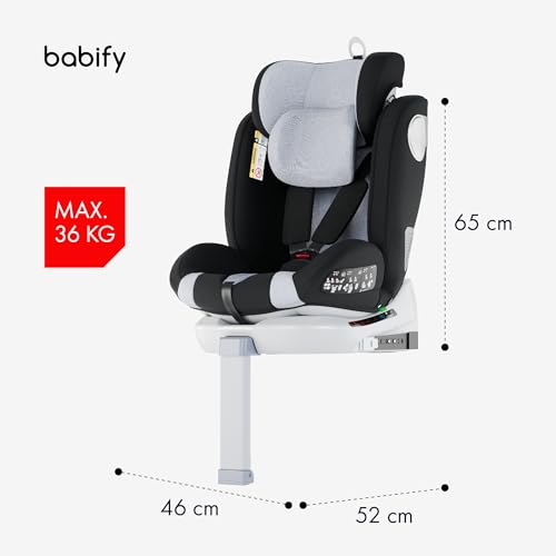 Babify 360° Kindersitz – ISOFIX & Stützfuß, rückwärts/vorwärts nutzbar, 40–150 cm (0–12 J.), 5-Punkt-Gurt, verstellbare Kopfstütze, Grau