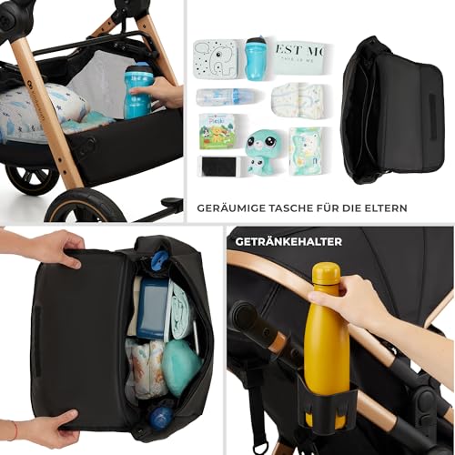 Kinderkraft ESME 3-in-1 Kinderwagen-Set – Kombikinderwagen bis 22 kg, inkl. i-Size Babyschale (40–75 cm), klappbar mit Liegefunktion, Schwarz