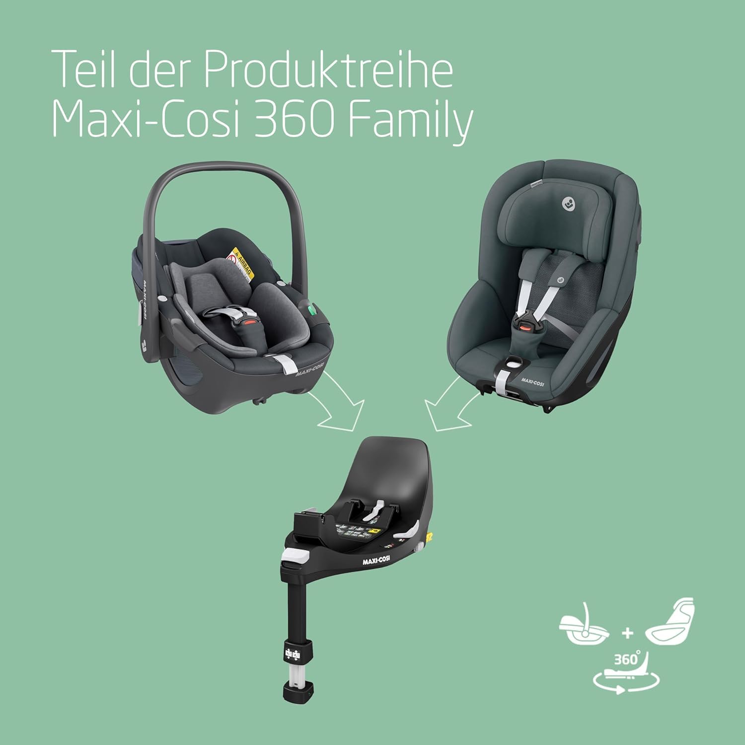 Maxi-Cosi Pearl 360 i-Size – 360° drehbarer Autositz 61–105 cm (3 Mon.–4 J.), Einhand-Drehung, ClimaFlow, Easy-In-Gurt, G-CELL, Graphite