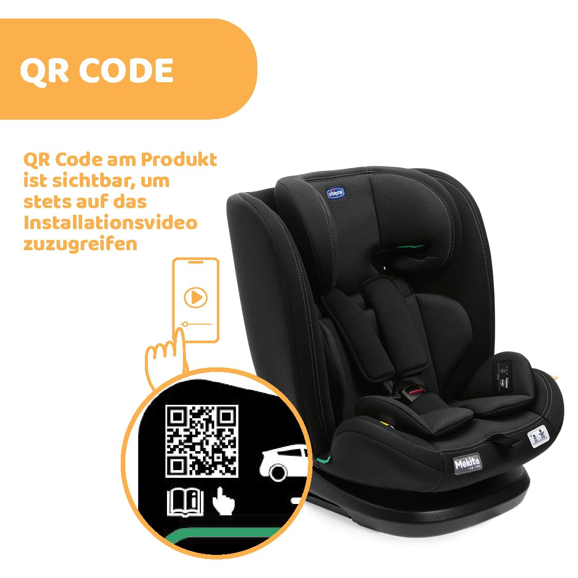 Chicco Mokita i-Size – Kindersitz mit ISOFIX, 76–150 cm (10–36 kg), ab 15 Mon., Gruppe 1/2/3, inkl. Einsatz, Farbe Schwarz