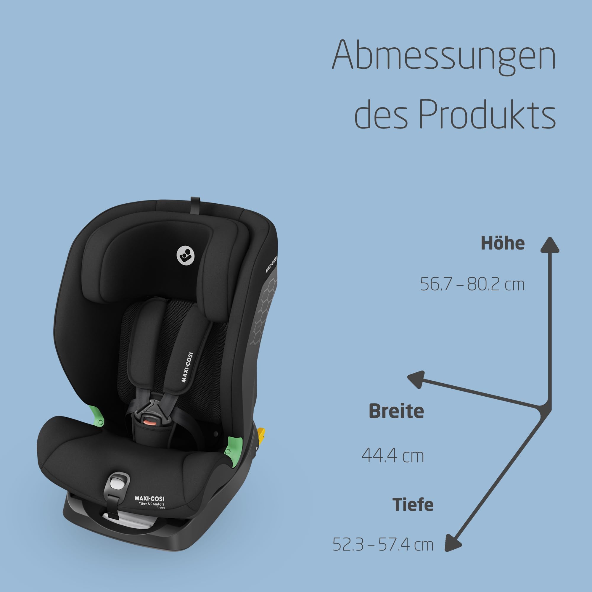 Maxi-Cosi Titan S Comfort i-Size – mitwachsender ISOFIX Kindersitz 76–150 cm, 15 Mon.–12 J., 5 Sitzpositionen & 13 Kopfstützen, Authentic Black