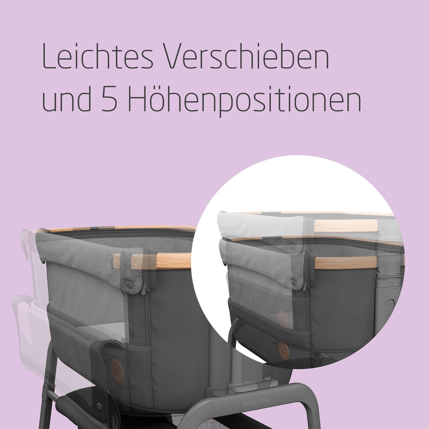 Maxi-Cosi Iora Beistellbett – faltbarer Co-Sleeper 0–6 Mon. (bis 9 kg), höhen- & neigbar, inkl. Matratze, großem Korb & Tragetasche, Graphite