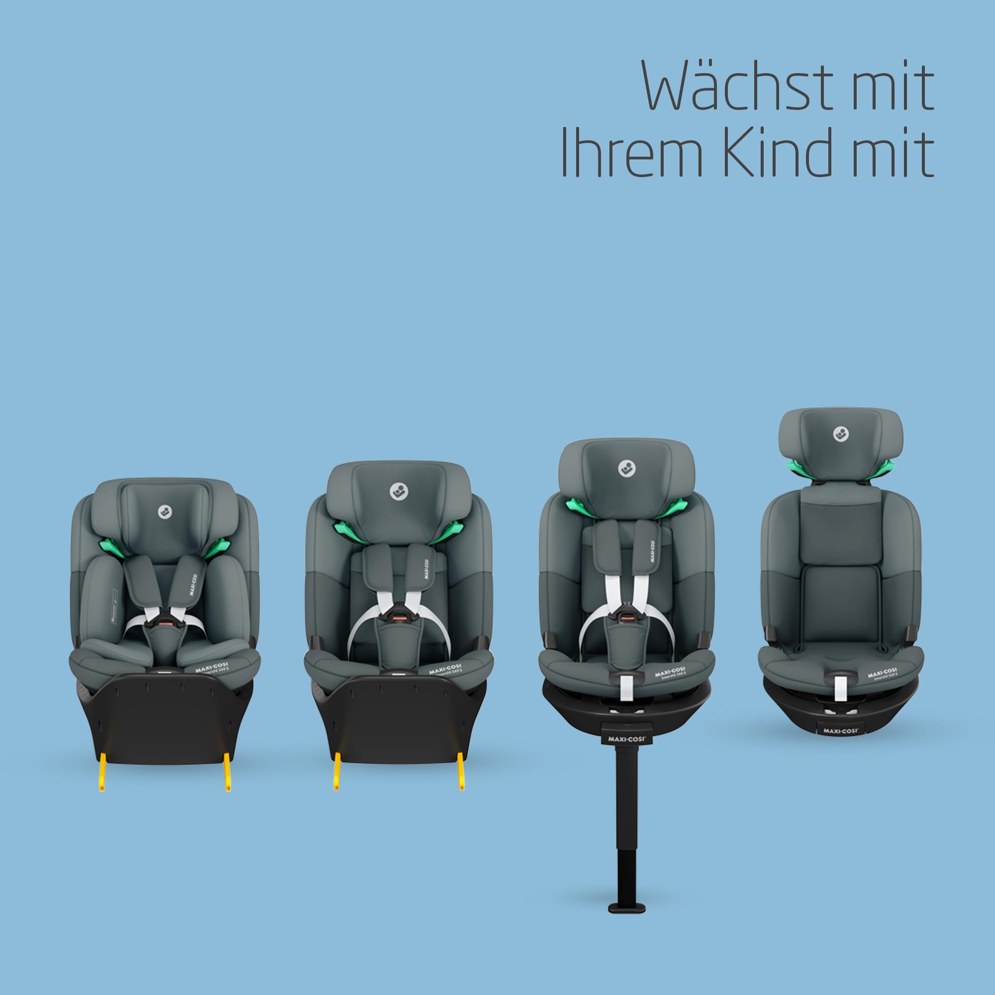 Maxi-Cosi Emerald 360 S i-Size – drehbarer Autositz 40–150 cm, 0–12 Jahre, ISOFIX, 4 Liegepositionen, mitwachsend, G-CELL Schutz, Grau