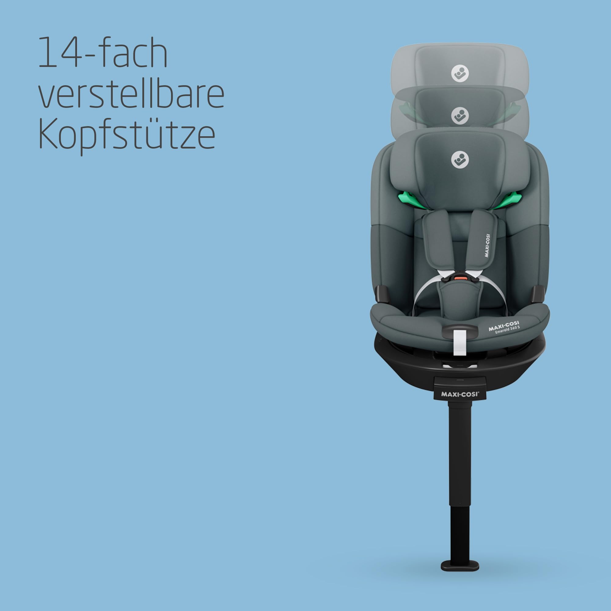 Maxi-Cosi Emerald 360 S i-Size – drehbarer Autositz 40–150 cm, 0–12 Jahre, ISOFIX, 4 Liegepositionen, mitwachsend, G-CELL Schutz, Grau