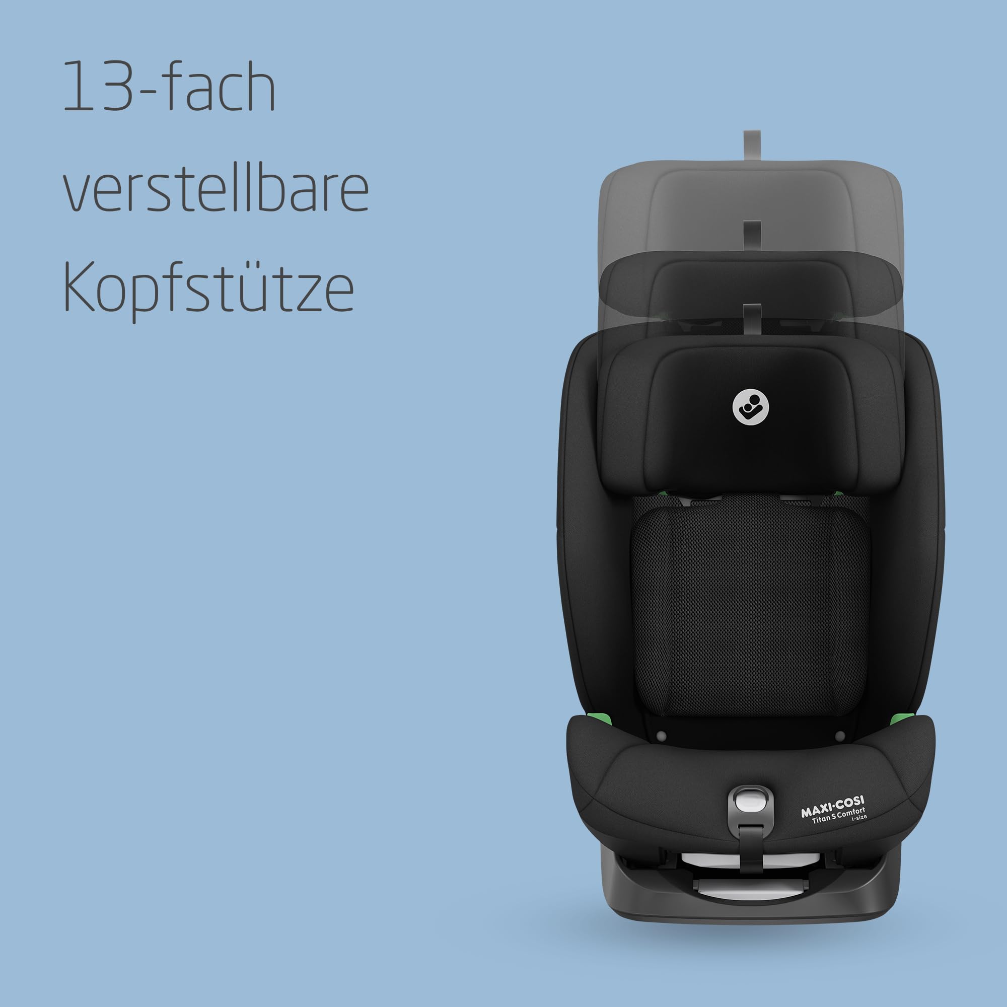 Maxi-Cosi Titan S Comfort i-Size – mitwachsender ISOFIX Kindersitz 76–150 cm, 15 Mon.–12 J., 5 Sitzpositionen & 13 Kopfstützen, Authentic Black