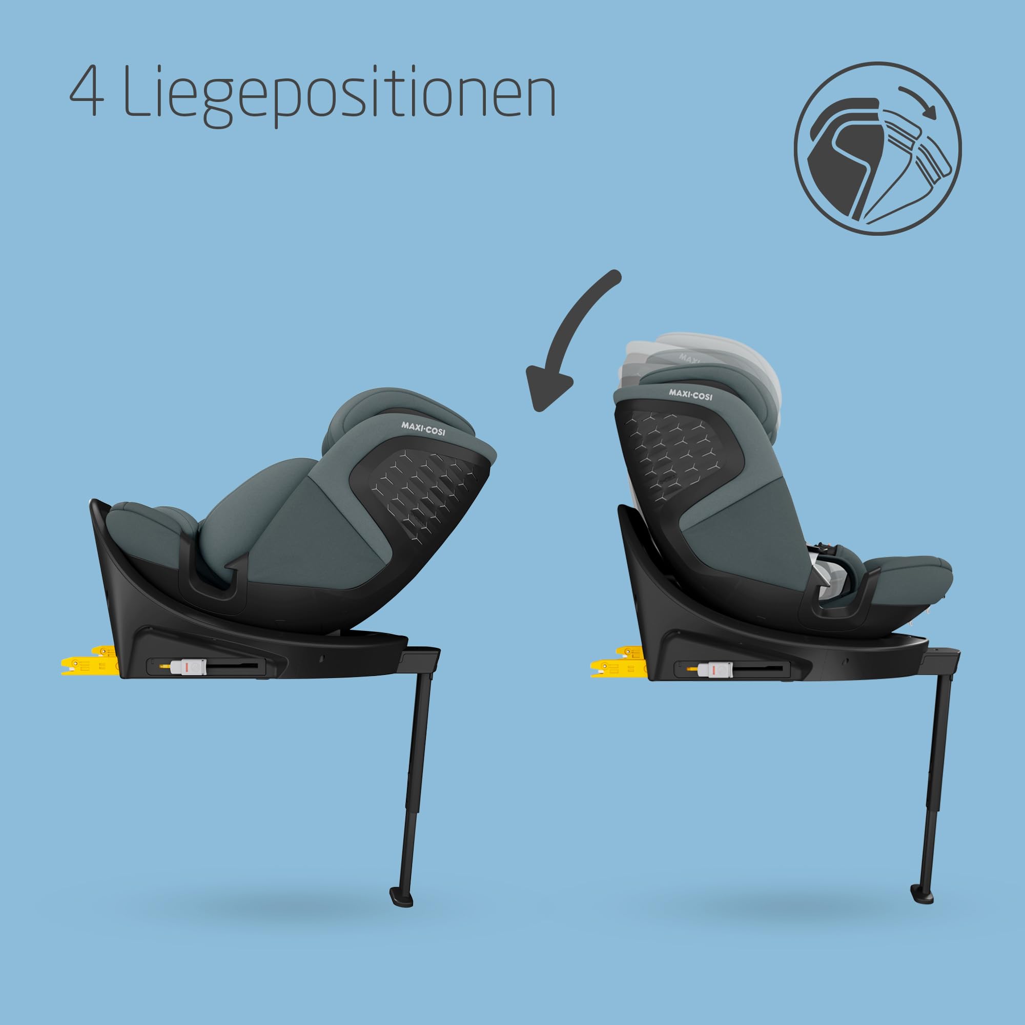Maxi-Cosi Emerald 360 S i-Size – drehbarer Autositz 40–150 cm, 0–12 Jahre, ISOFIX, 4 Liegepositionen, mitwachsend, G-CELL Schutz, Grau