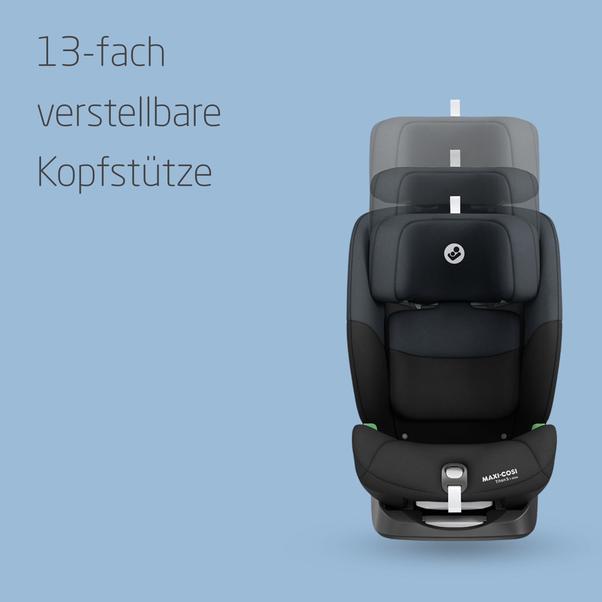 Maxi-Cosi Titan S i-Size – Mitwachsender Kindersitz 76–150 cm (15 Mon.–12 J.), ISOFIX, 5 Sitzpositionen, 13 Kopfstützenstufen, G-CELL, Tonal Black