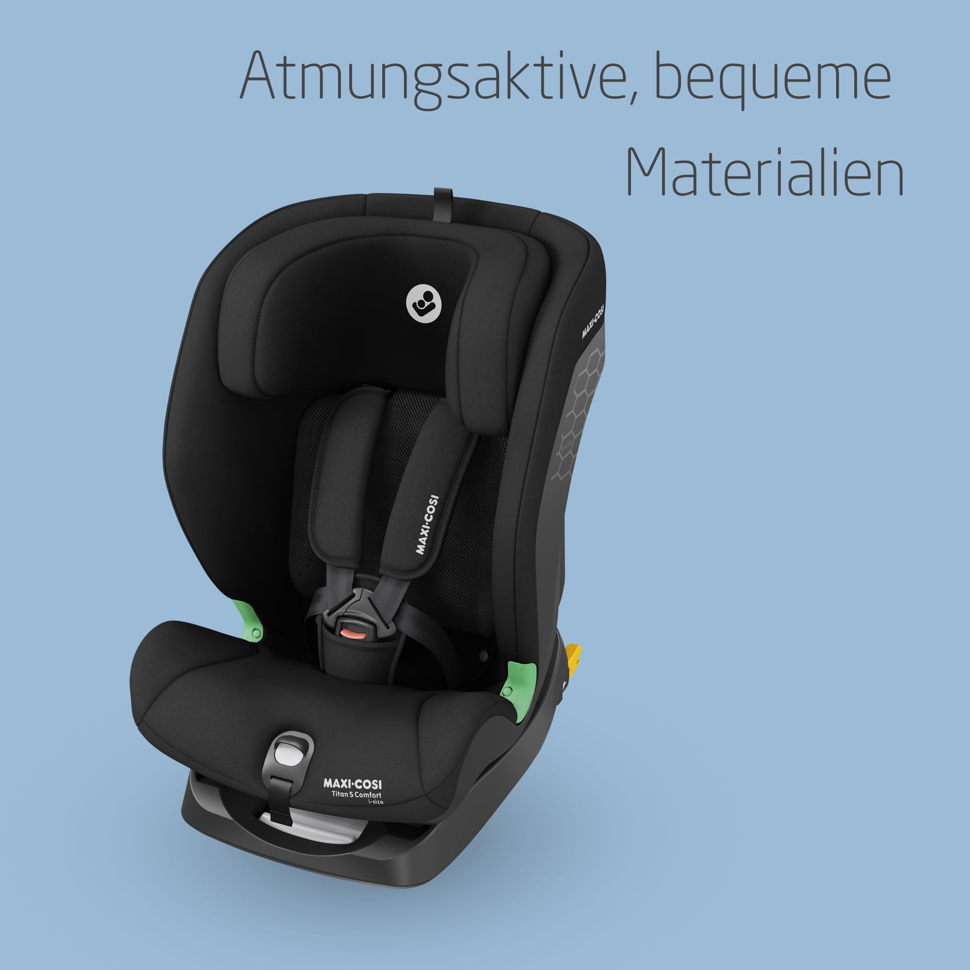 Maxi-Cosi Titan S Comfort i-Size – mitwachsender ISOFIX Kindersitz 76–150 cm, 15 Mon.–12 J., 5 Sitzpositionen & 13 Kopfstützen, Authentic Black