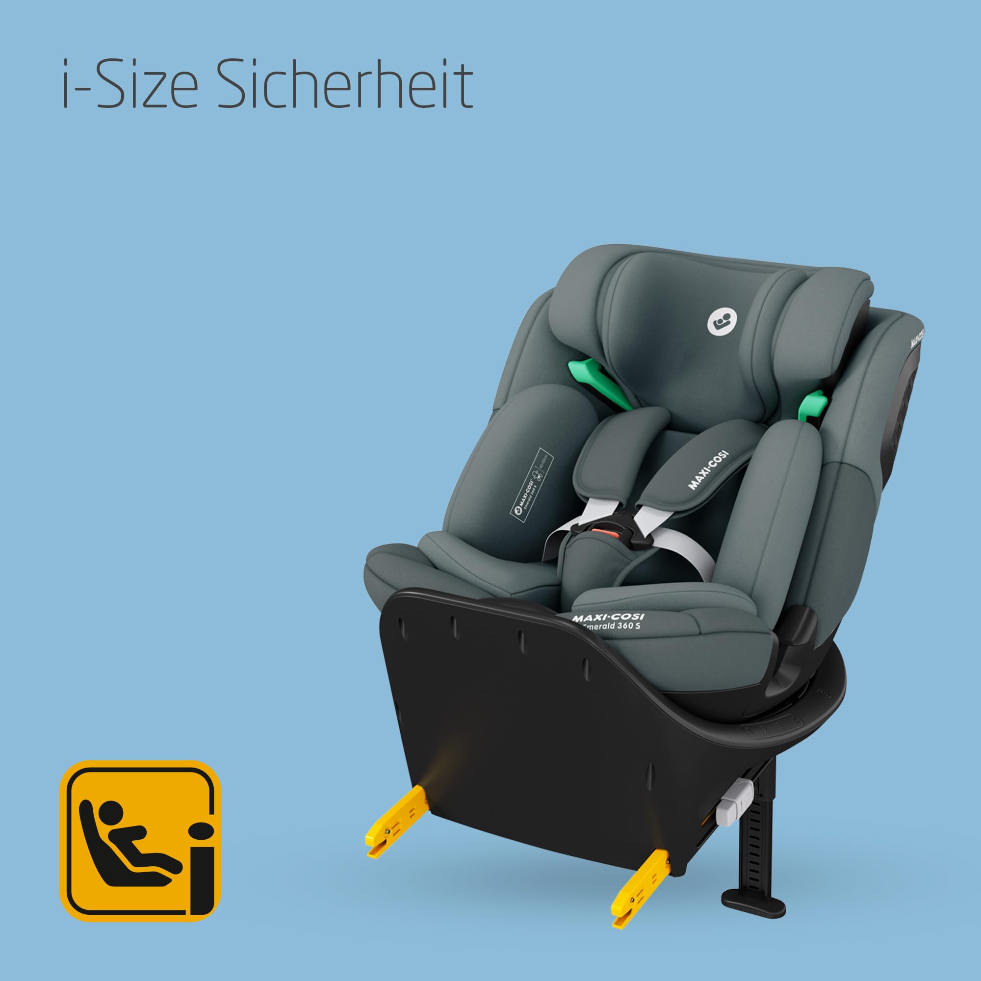 Maxi-Cosi Emerald 360 S i-Size – drehbarer Autositz 40–150 cm, 0–12 Jahre, ISOFIX, 4 Liegepositionen, mitwachsend, G-CELL Schutz, Grau