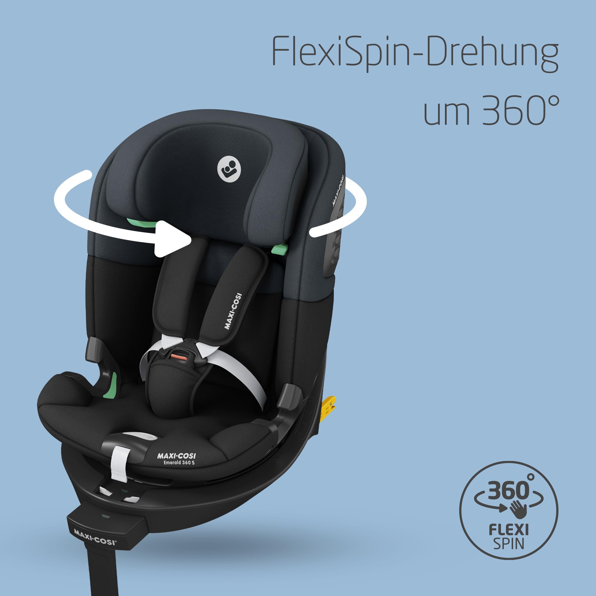 Maxi-Cosi Emerald 360 S i-Size – 360° drehbarer Autositz 0–12 J. (40–150 cm), 4 Liegepositionen, FlexiSpin, G-CELL Schutz, Tonal Black
