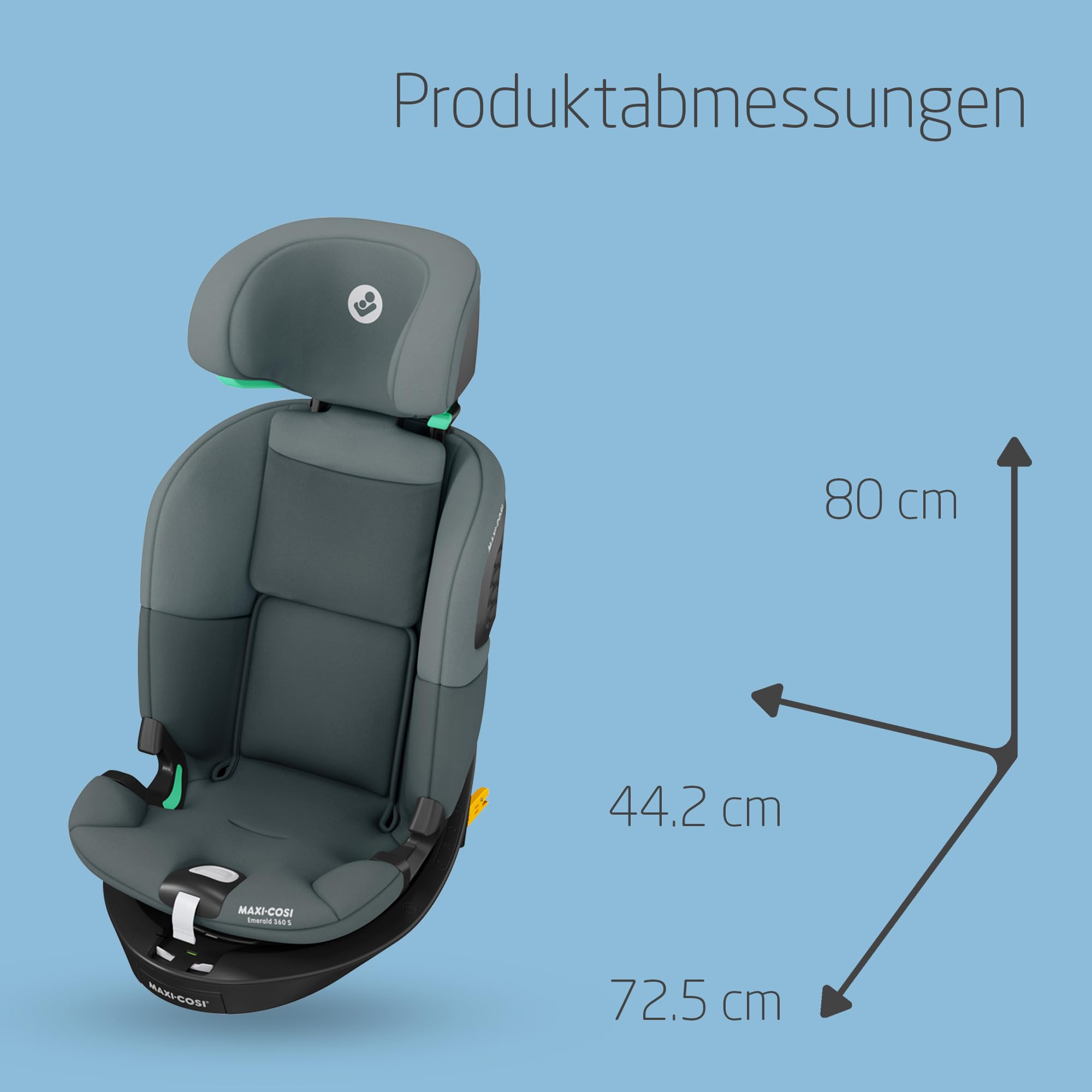 Maxi-Cosi Emerald 360 S i-Size – drehbarer Autositz 40–150 cm, 0–12 Jahre, ISOFIX, 4 Liegepositionen, mitwachsend, G-CELL Schutz, Grau