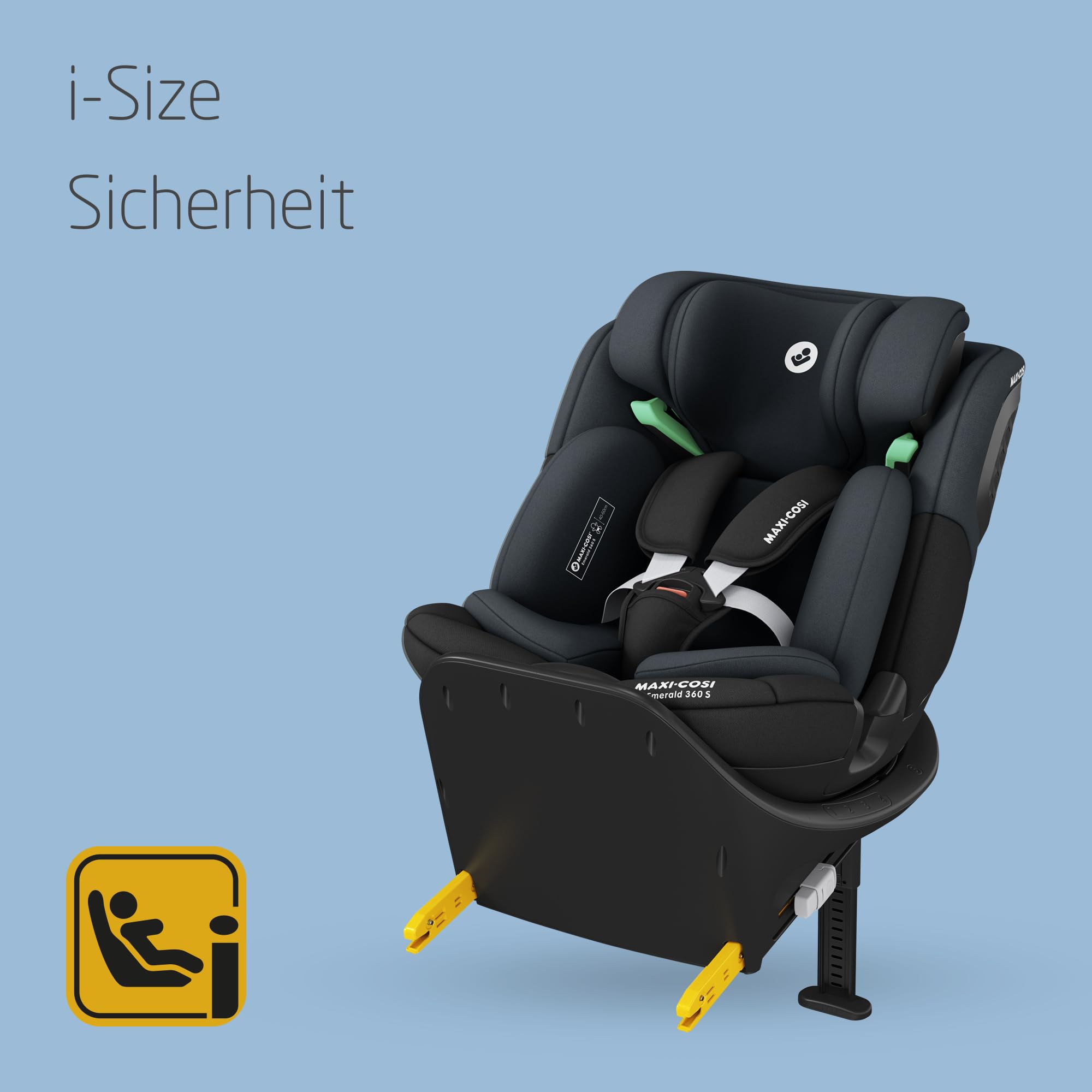 Maxi-Cosi Emerald 360 S i-Size – 360° drehbarer Autositz 0–12 J. (40–150 cm), 4 Liegepositionen, FlexiSpin, G-CELL Schutz, Tonal Black