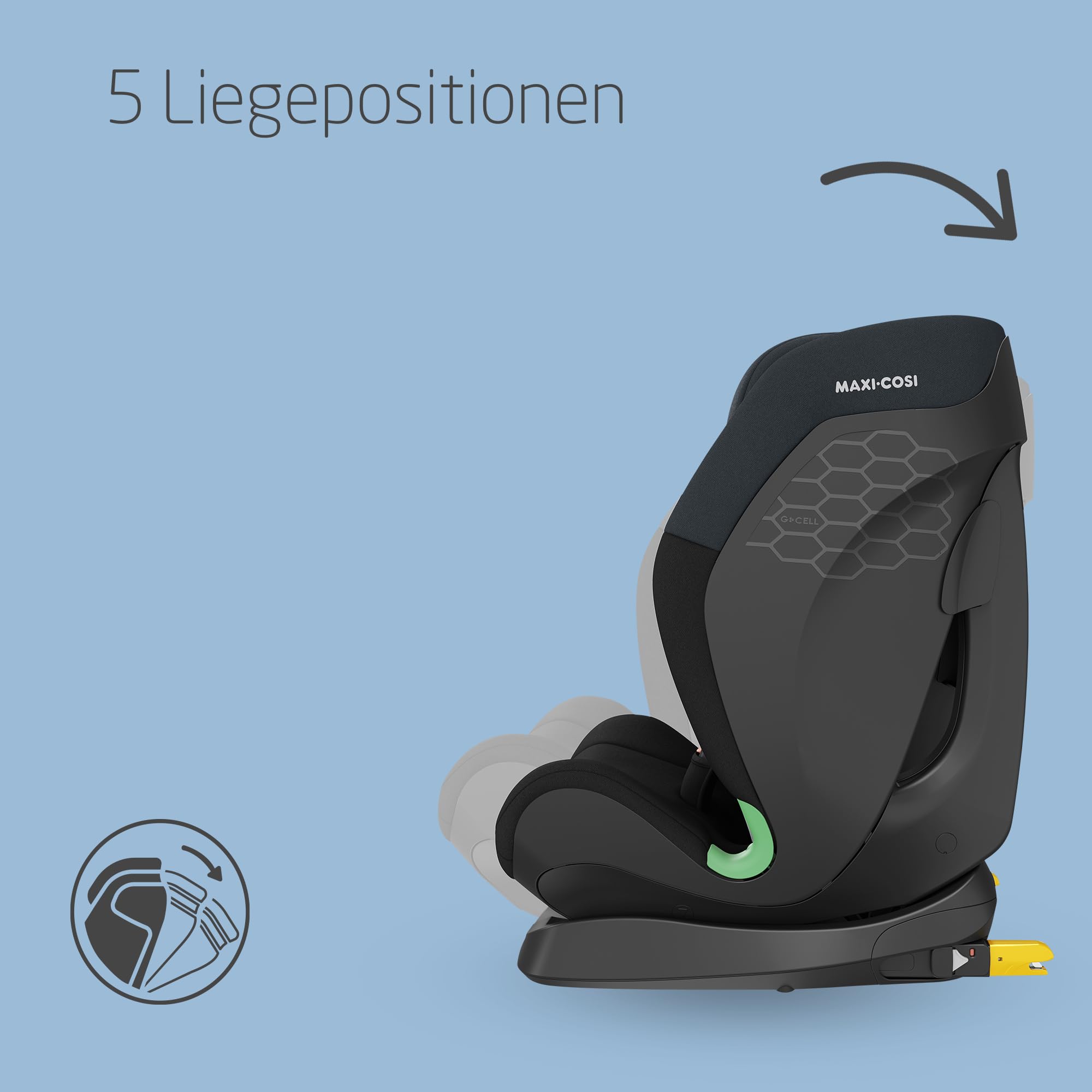 Maxi-Cosi Titan S i-Size – Mitwachsender Kindersitz 76–150 cm (15 Mon.–12 J.), ISOFIX, 5 Sitzpositionen, 13 Kopfstützenstufen, G-CELL, Tonal Black