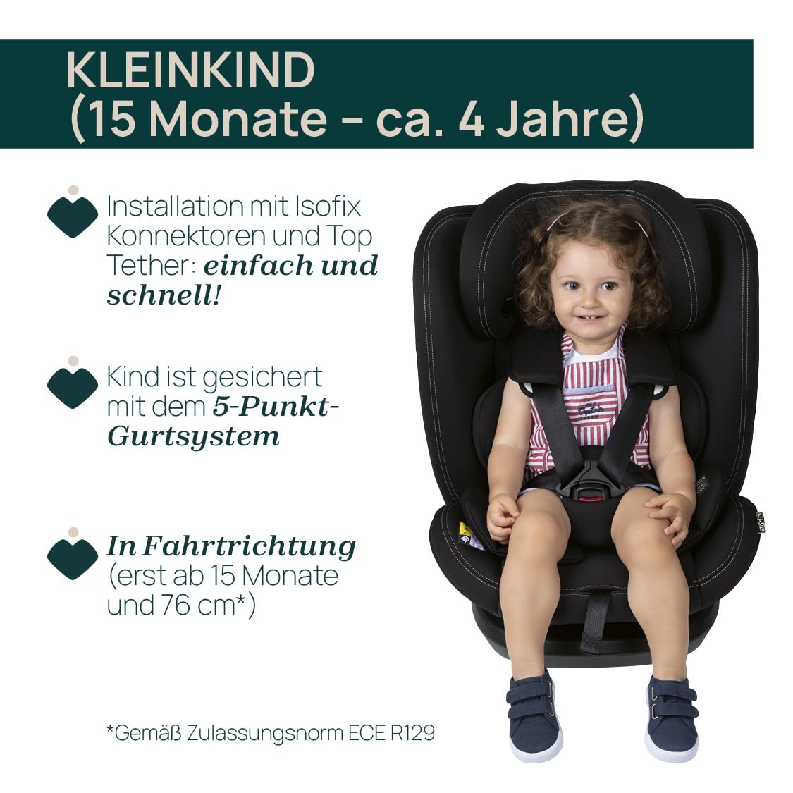 Chicco Mokita i-Size – Kindersitz mit ISOFIX, 76–150 cm (10–36 kg), ab 15 Mon., Gruppe 1/2/3, inkl. Einsatz, Farbe Schwarz