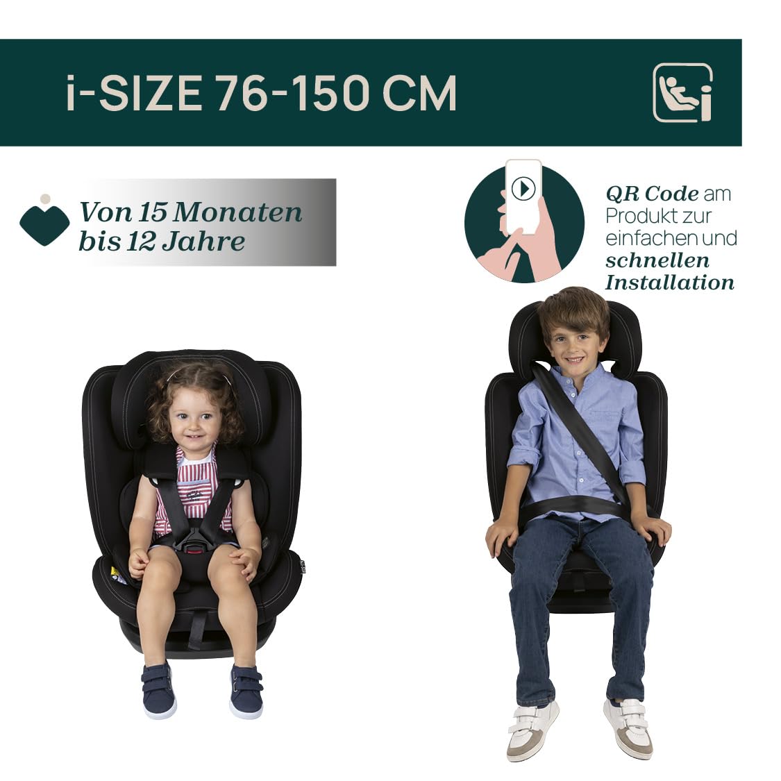 Chicco Mokita i-Size – Kindersitz mit ISOFIX, 76–150 cm (10–36 kg), ab 15 Mon., Gruppe 1/2/3, inkl. Einsatz, Farbe Schwarz