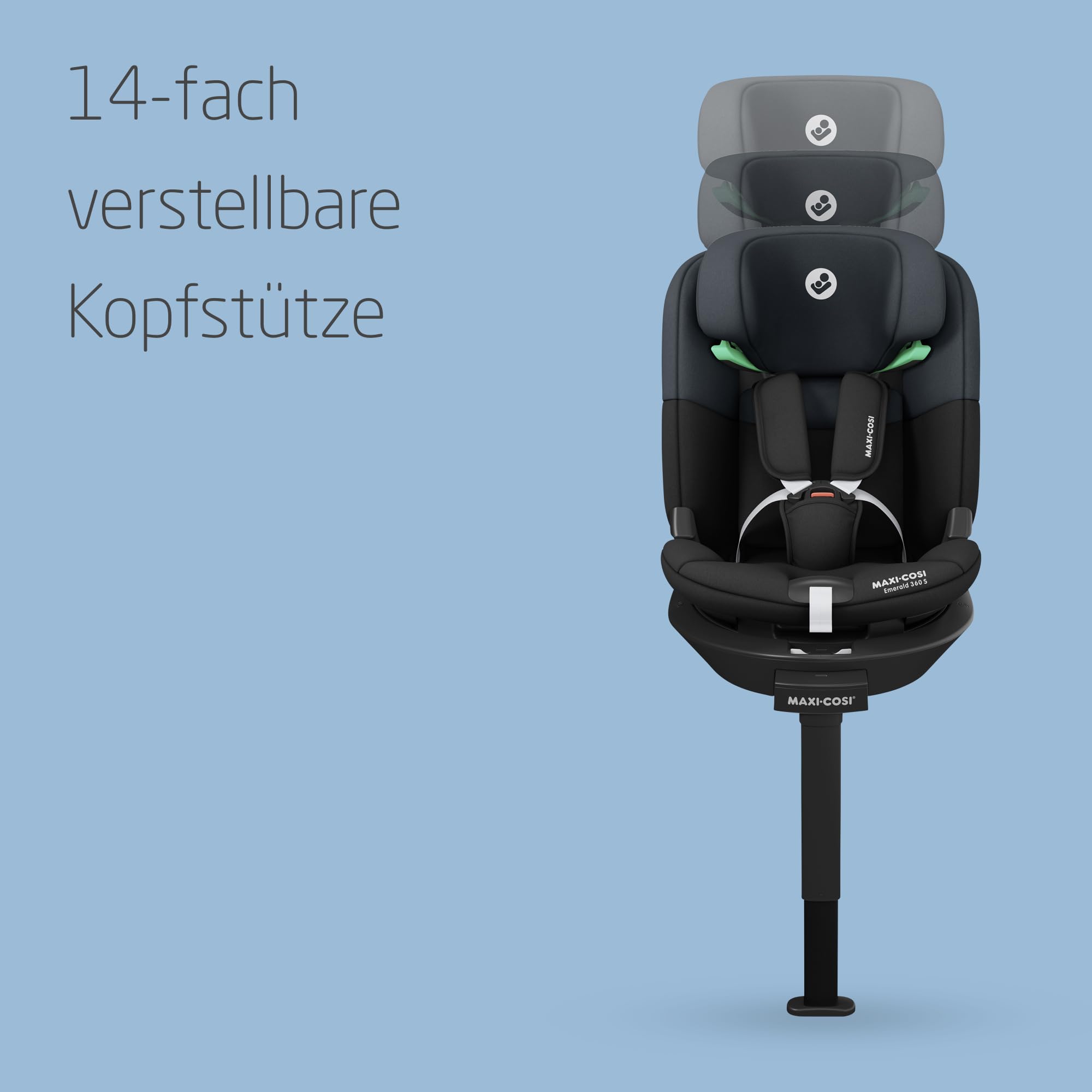 Maxi-Cosi Emerald 360 S i-Size – 360° drehbarer Autositz 0–12 J. (40–150 cm), 4 Liegepositionen, FlexiSpin, G-CELL Schutz, Tonal Black