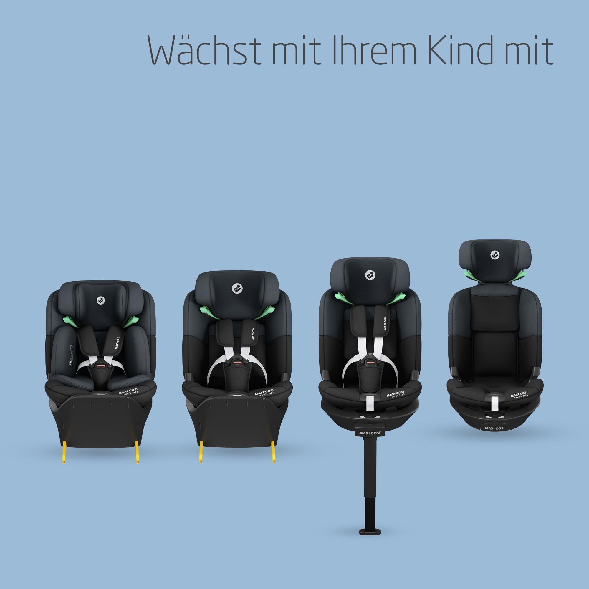 Maxi-Cosi Emerald 360 S i-Size – 360° drehbarer Autositz 0–12 J. (40–150 cm), 4 Liegepositionen, FlexiSpin, G-CELL Schutz, Tonal Black