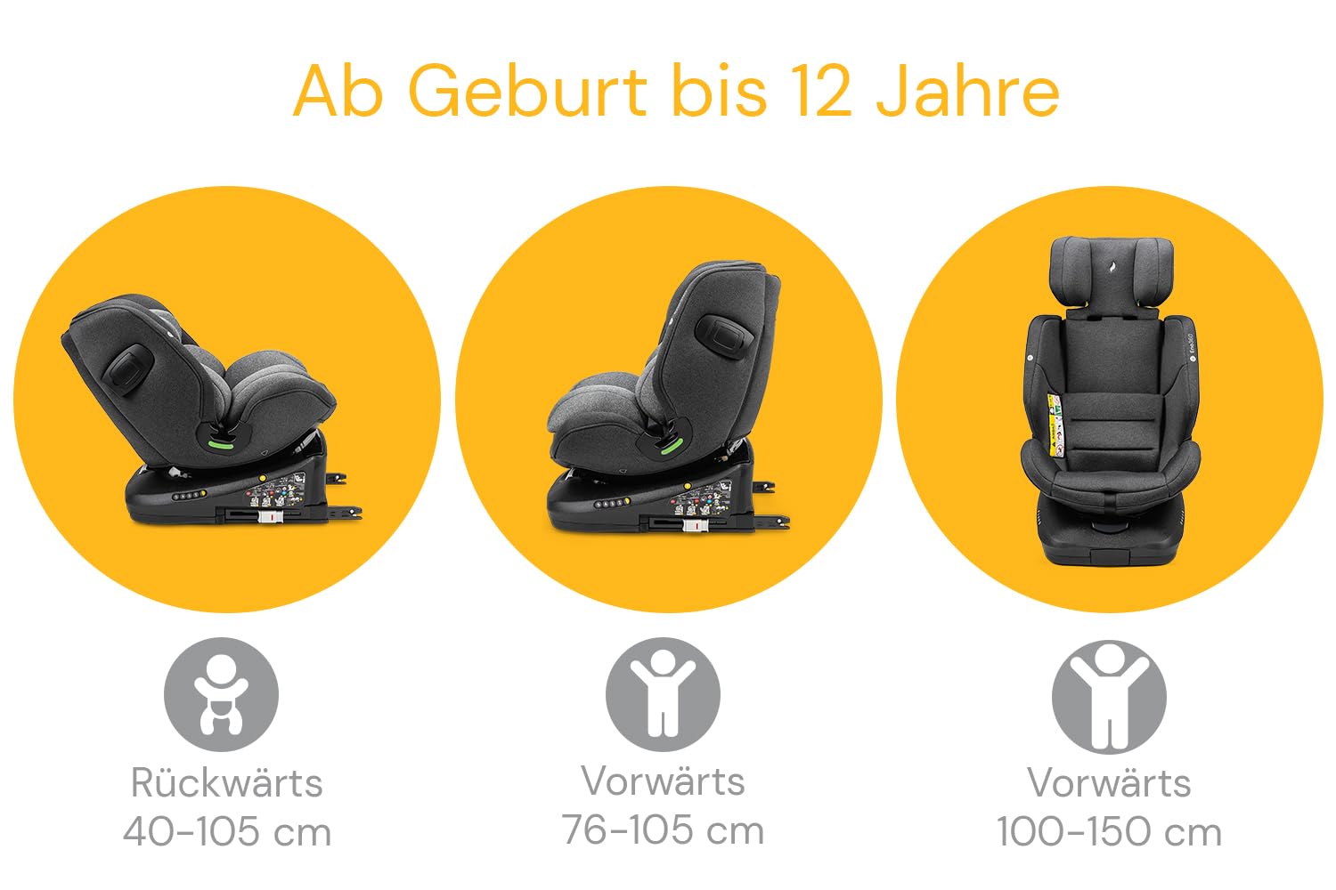 Osann Eno360 i-Size, drehbarer Kindersitz 40-150 cm, Reboarder mit Isofix, Baby Autositz – Dark Grey Melange