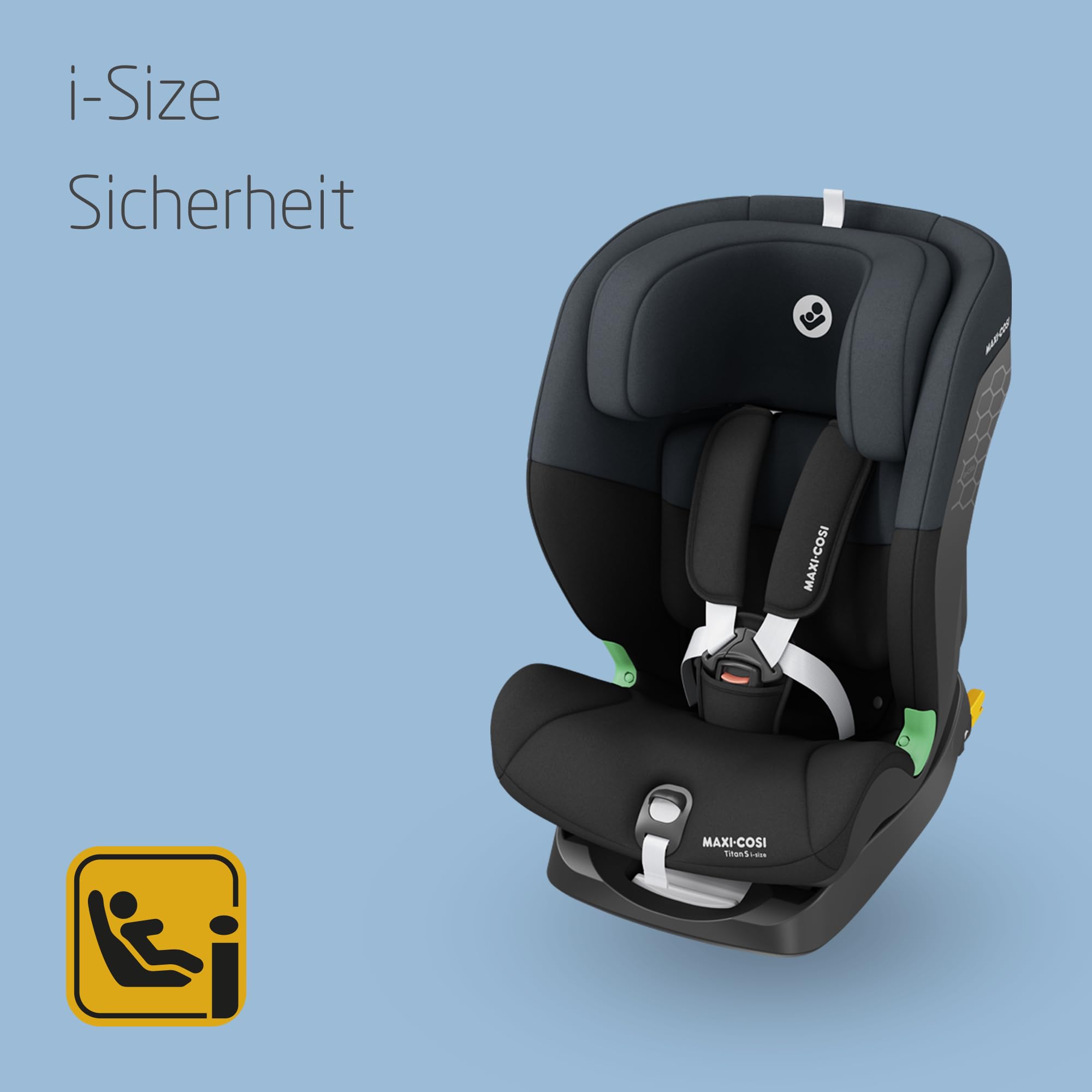 Maxi-Cosi Titan S i-Size – Mitwachsender Kindersitz 76–150 cm (15 Mon.–12 J.), ISOFIX, 5 Sitzpositionen, 13 Kopfstützenstufen, G-CELL, Tonal Black