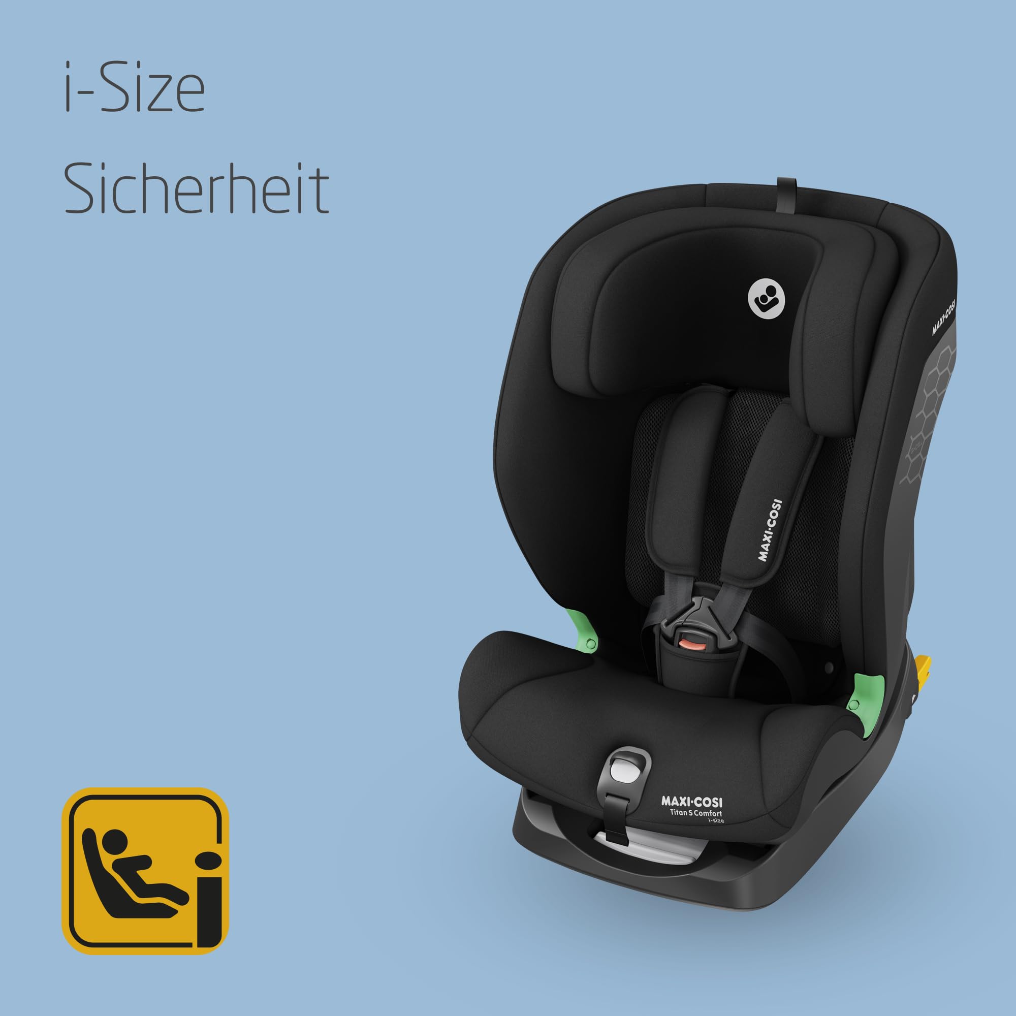 Maxi-Cosi Titan S Comfort i-Size – mitwachsender ISOFIX Kindersitz 76–150 cm, 15 Mon.–12 J., 5 Sitzpositionen & 13 Kopfstützen, Authentic Black