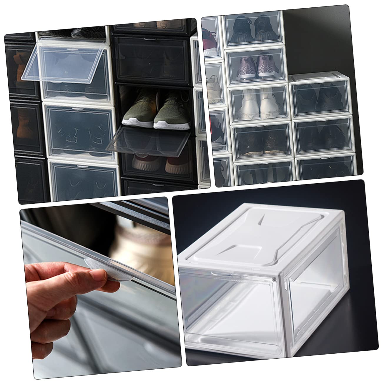 SOLUSTRE Transparente Schuhbox Stapelbar mit Klappdeckel Umweltfreundliches Material Einfache Sichtfenster Aufbewahrungskiste für Schuhe Socken Kleidung und Accessoires Haushalts Organizer