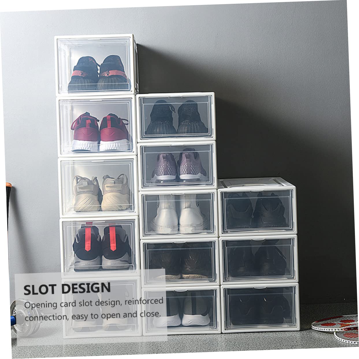 CHILDWEET Schuhbox Transparent Stapelbare Schuhaufbewahrung aus und PP Praktischer Sneaker Organizer für Zuhause Schuhbehälter mit Klappdeckel Platzsparendes Design für Schuhschränke