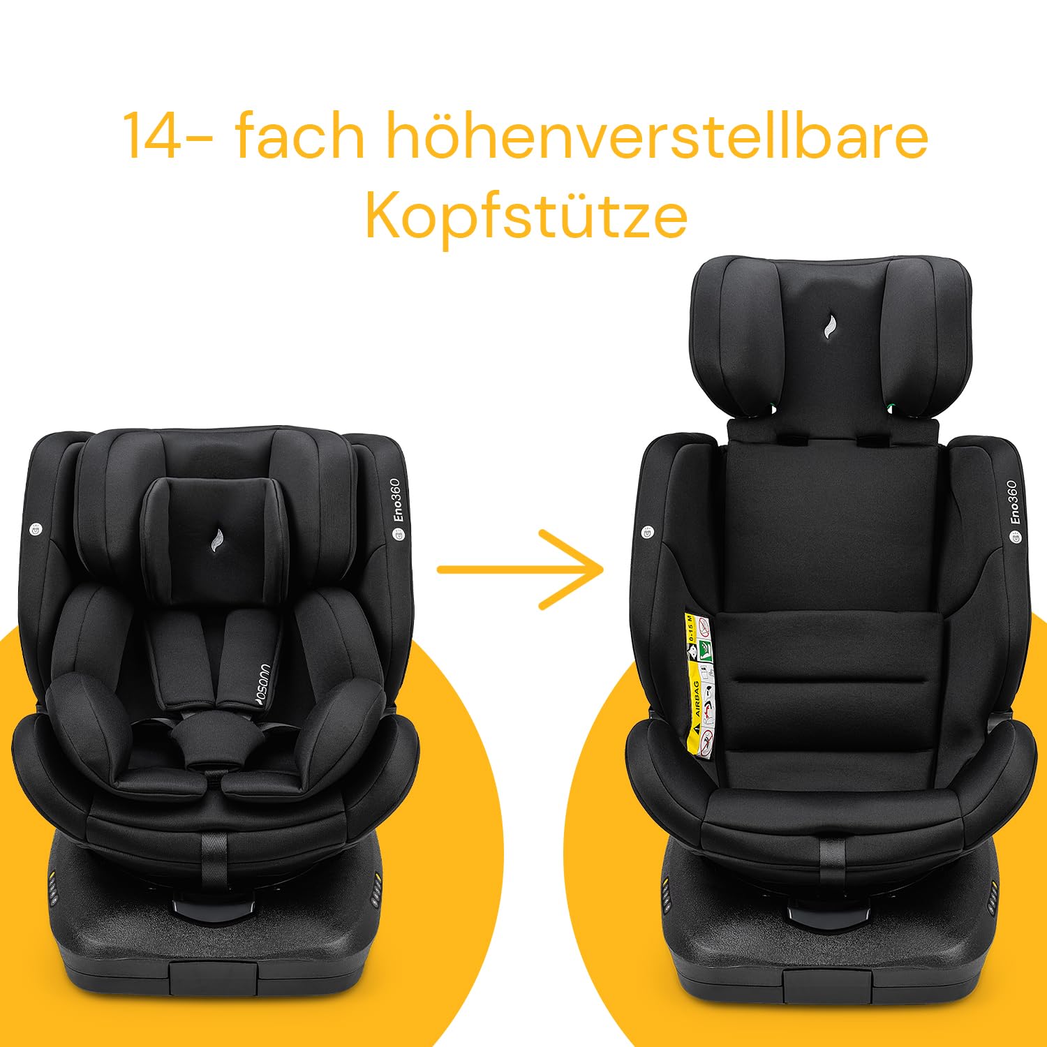 Osann Eno360 i-Size, drehbarer Kindersitz 40-150 cm, Reboarder mit Isofix, Baby Autositz – All Black