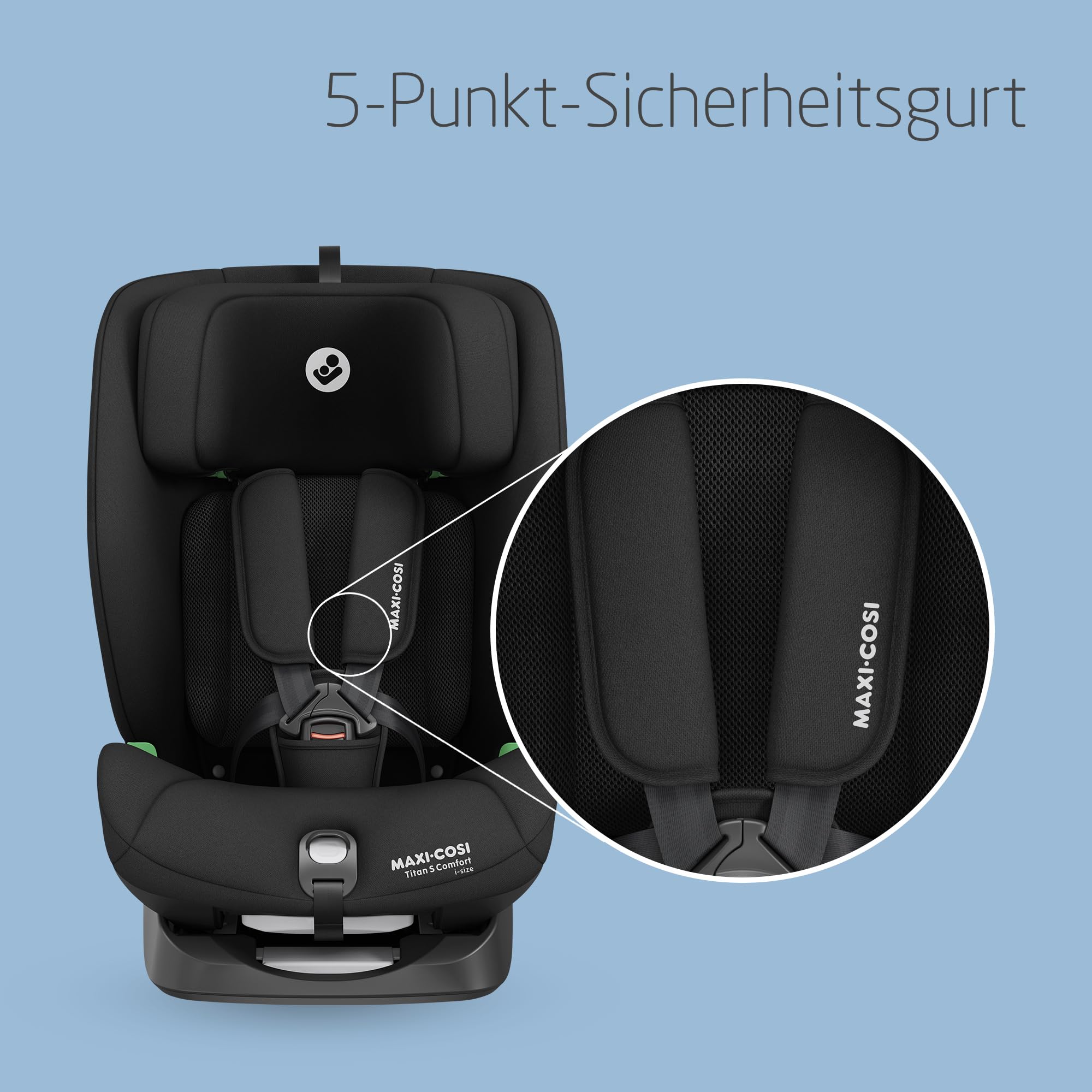 Maxi-Cosi Titan S Comfort i-Size – mitwachsender ISOFIX Kindersitz 76–150 cm, 15 Mon.–12 J., 5 Sitzpositionen & 13 Kopfstützen, Authentic Black