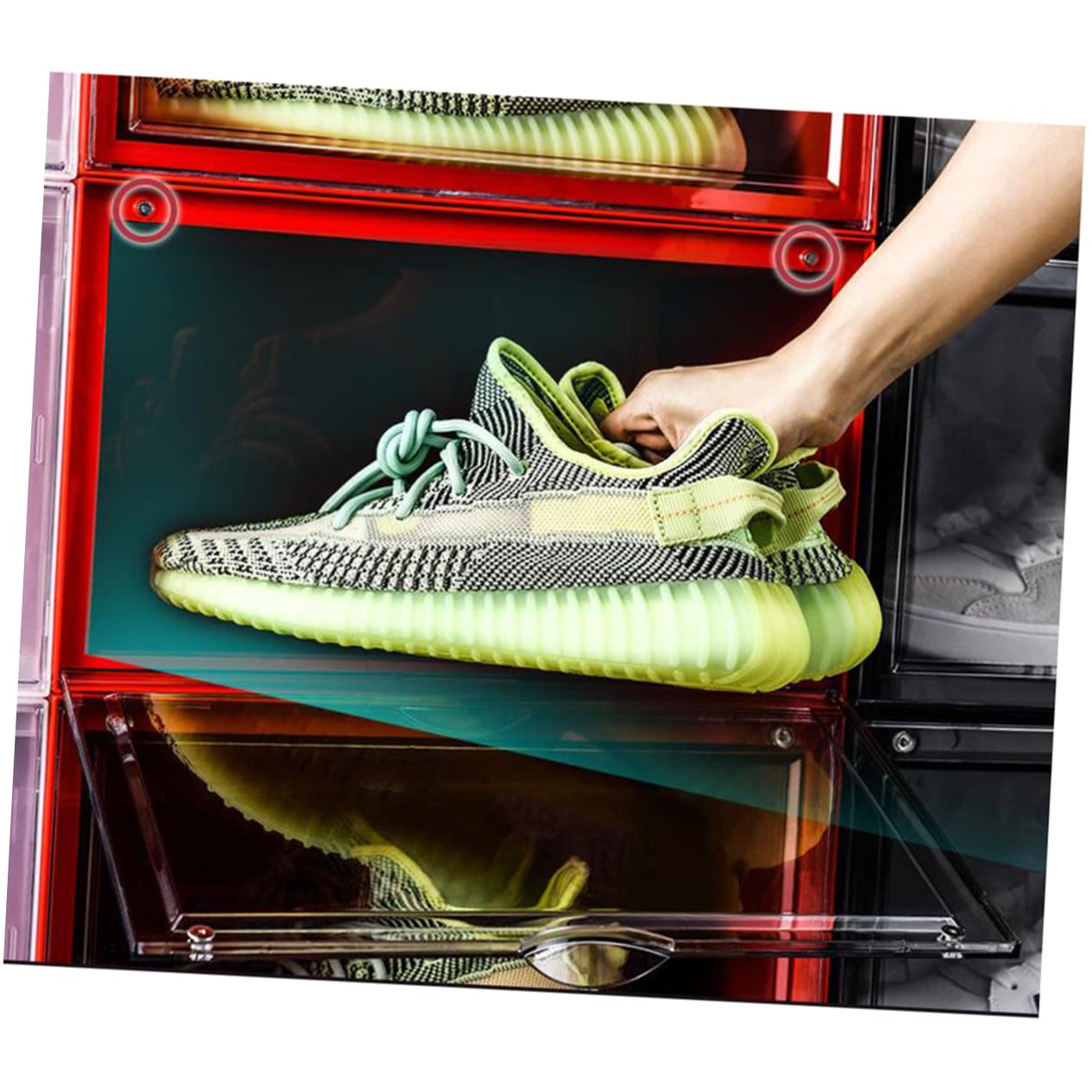 Cabilock Magnetische Schuhbox aus Dickem Stapelbar Transparent Seitliche Klappöffnung Schuhaufbewahrung für Kleine Räume Schlafzimmer Schränke