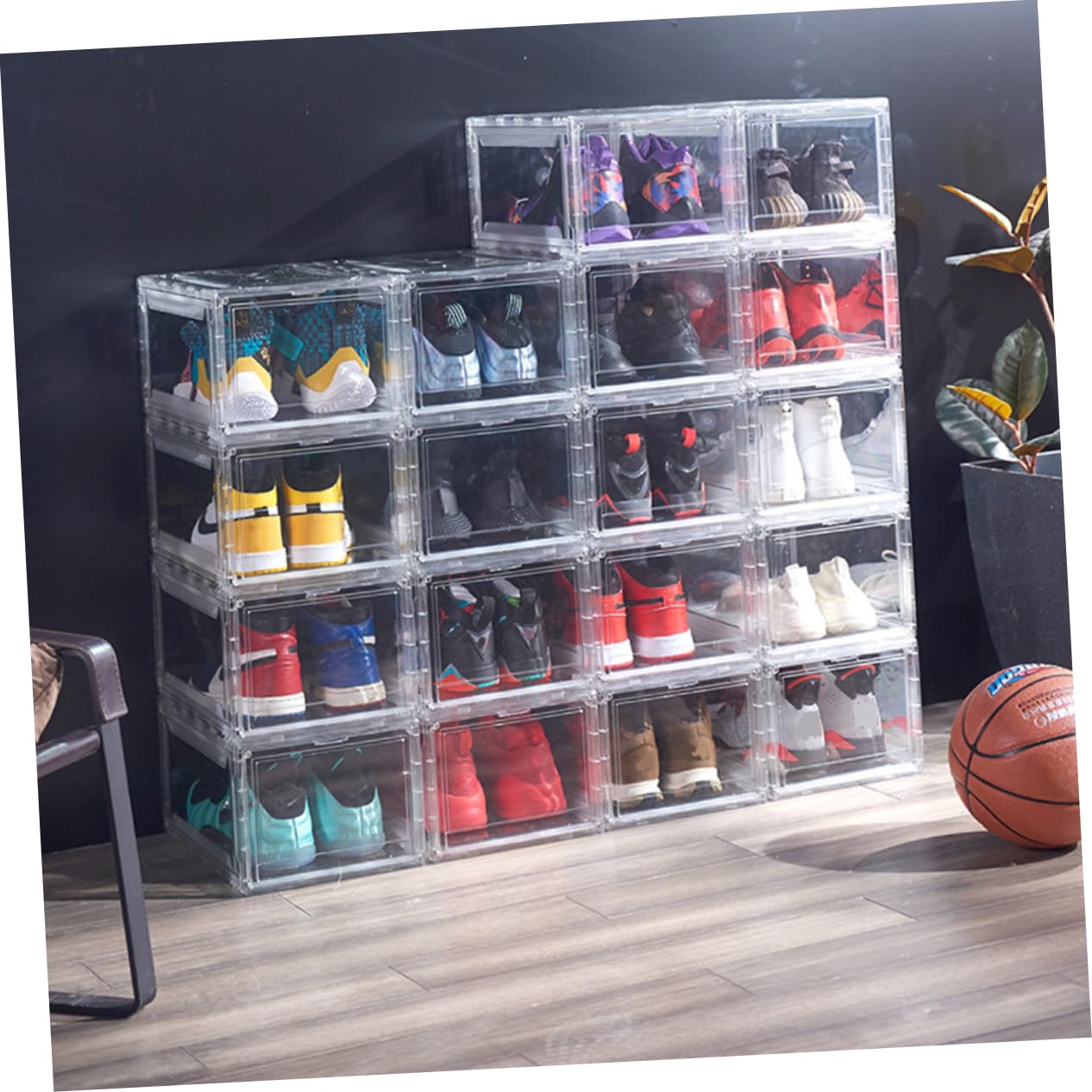 CHILDWEET Schuhbox Transparent Stapelbare Schuhaufbewahrung aus und PP Praktischer Sneaker Organizer für Zuhause Schuhbehälter mit Klappdeckel Platzsparendes Design für Schuhschränke