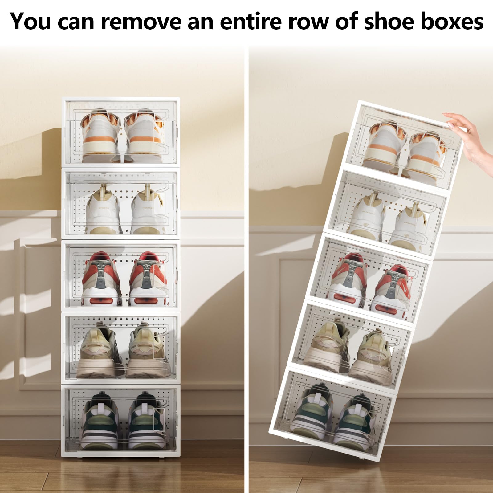 Schuhboxen Stapelbar, 12 Stück Schuhaufbewahrungsboxen, durchsichtiger stapelbarer Schuhorganizer aus Kunststoff mit Deckel für Damen/Herren, passend