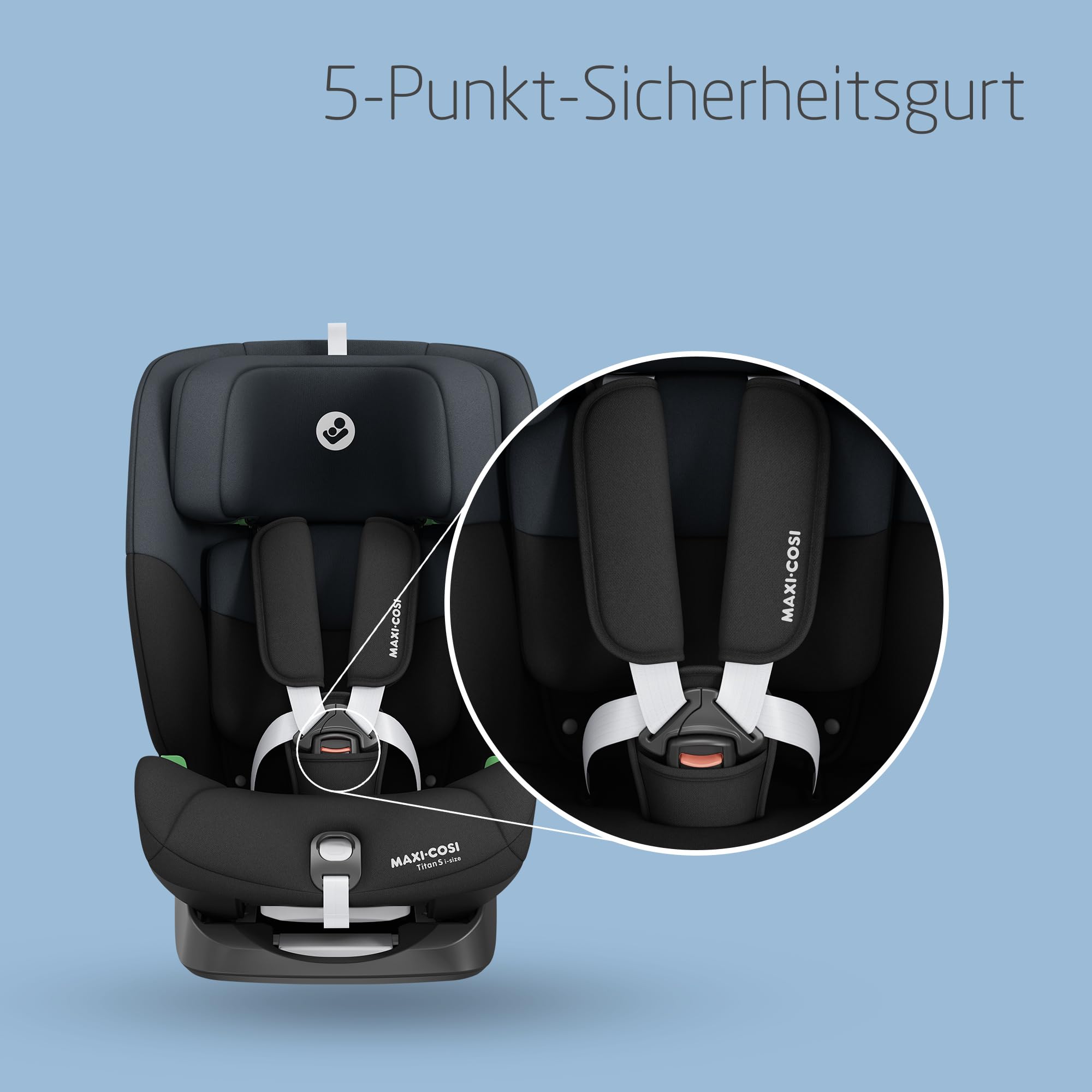 Maxi-Cosi Titan S i-Size – Mitwachsender Kindersitz 76–150 cm (15 Mon.–12 J.), ISOFIX, 5 Sitzpositionen, 13 Kopfstützenstufen, G-CELL, Tonal Black