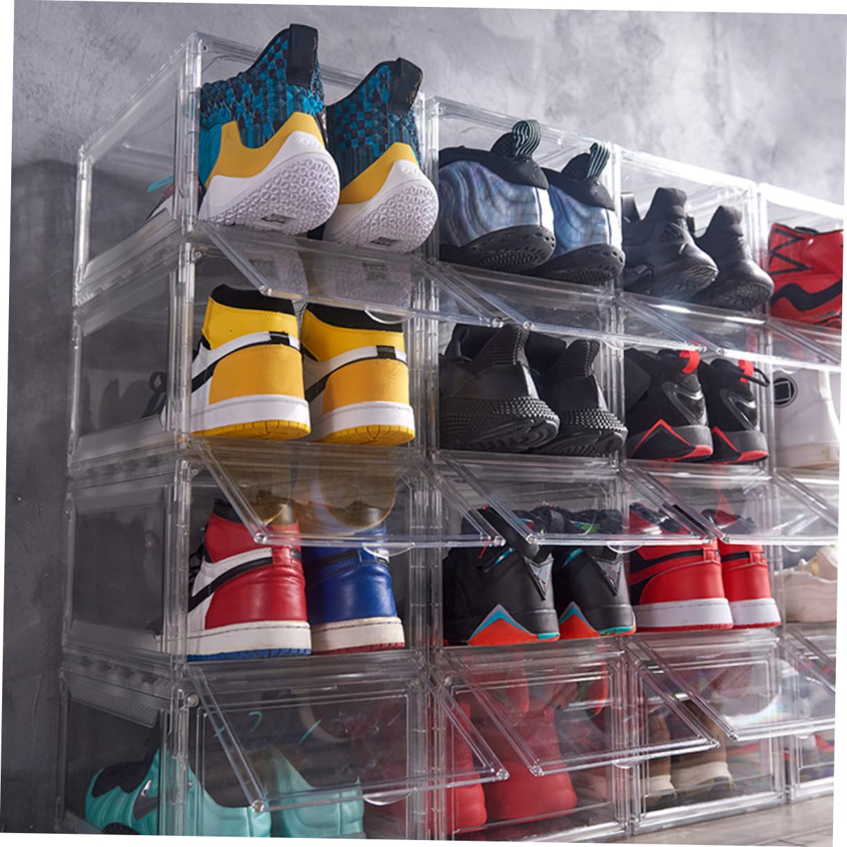 CHILDWEET Schuhbox Transparent Stapelbare Schuhaufbewahrung aus und PP Praktischer Sneaker Organizer für Zuhause Schuhbehälter mit Klappdeckel Platzsparendes Design für Schuhschränke