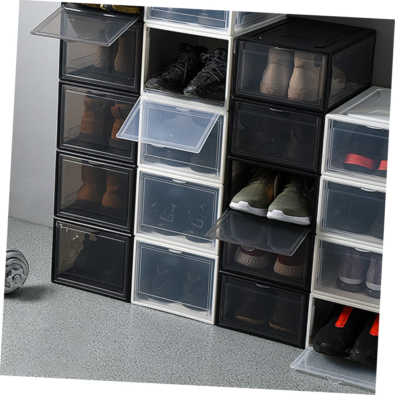 CHILDWEET Schuhbox Transparent Stapelbare Schuhaufbewahrung aus und PP Praktischer Sneaker Organizer für Zuhause Schuhbehälter mit Klappdeckel Platzsparendes Design für Schuhschränke