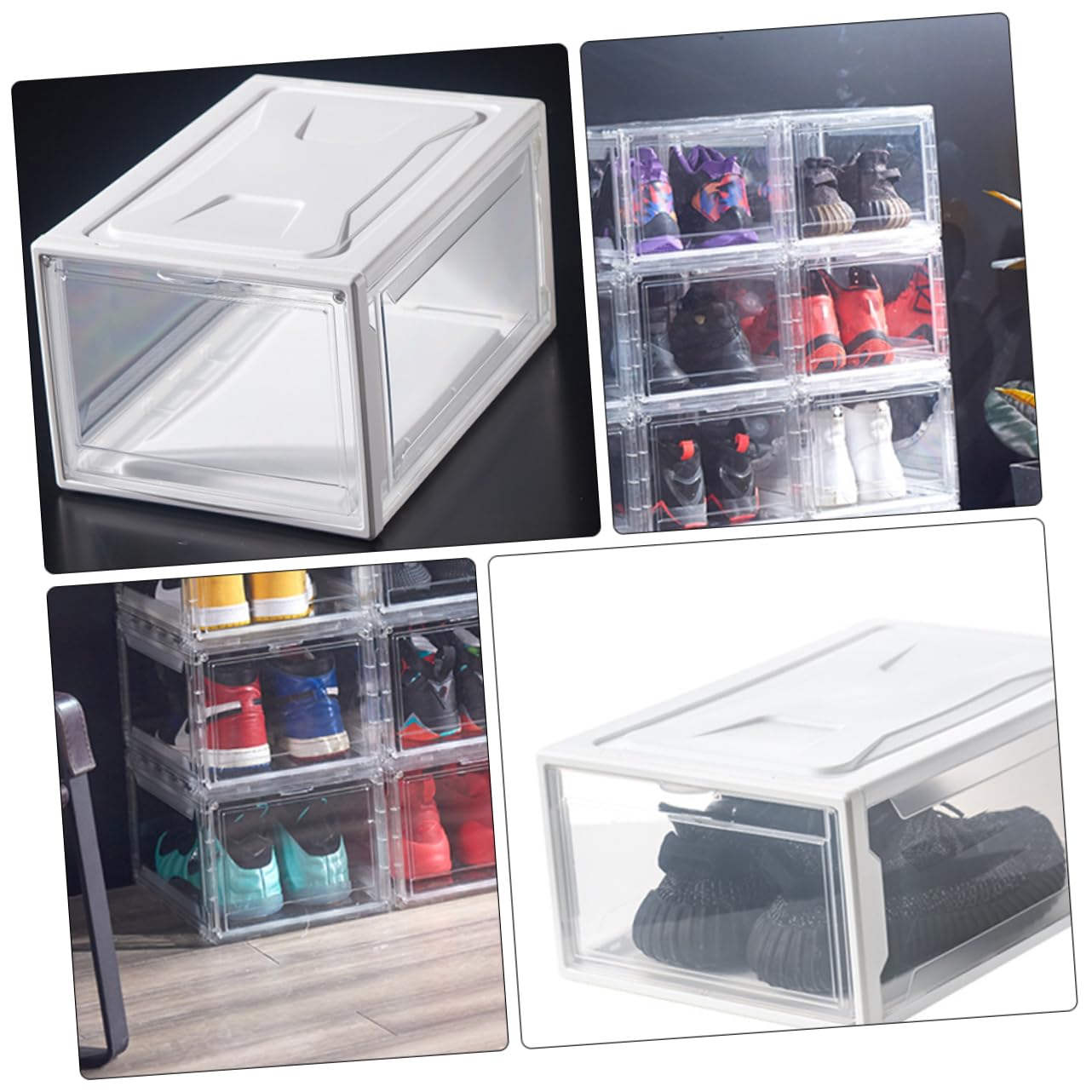 CHILDWEET Schuhbox Transparent Stapelbare Schuhaufbewahrung aus und PP Praktischer Sneaker Organizer für Zuhause Schuhbehälter mit Klappdeckel Platzsparendes Design für Schuhschränke