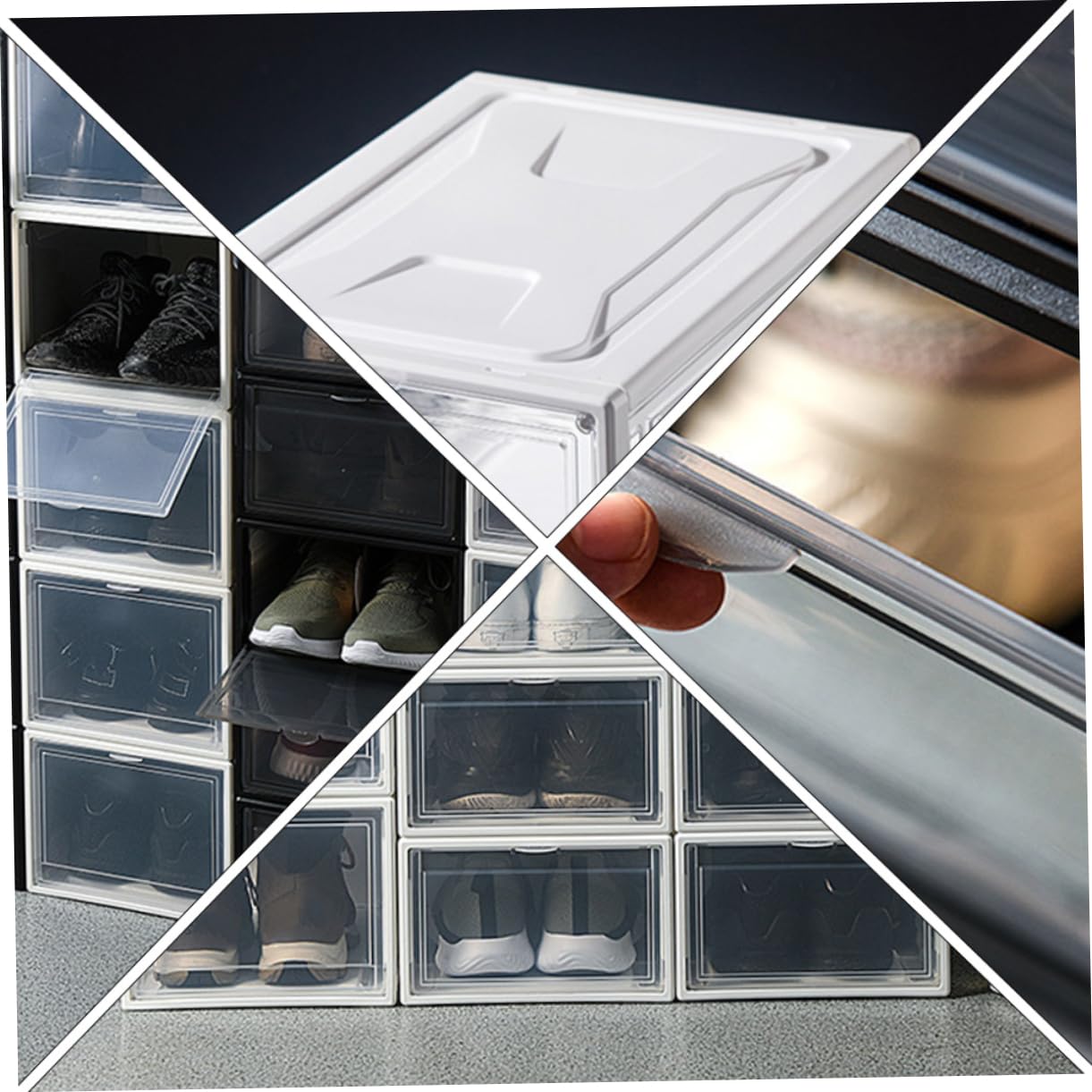 SOLUSTRE Transparente Schuhbox Stapelbar mit Klappdeckel Umweltfreundliches Material Einfache Sichtfenster Aufbewahrungskiste für Schuhe Socken Kleidung und Accessoires Haushalts Organizer