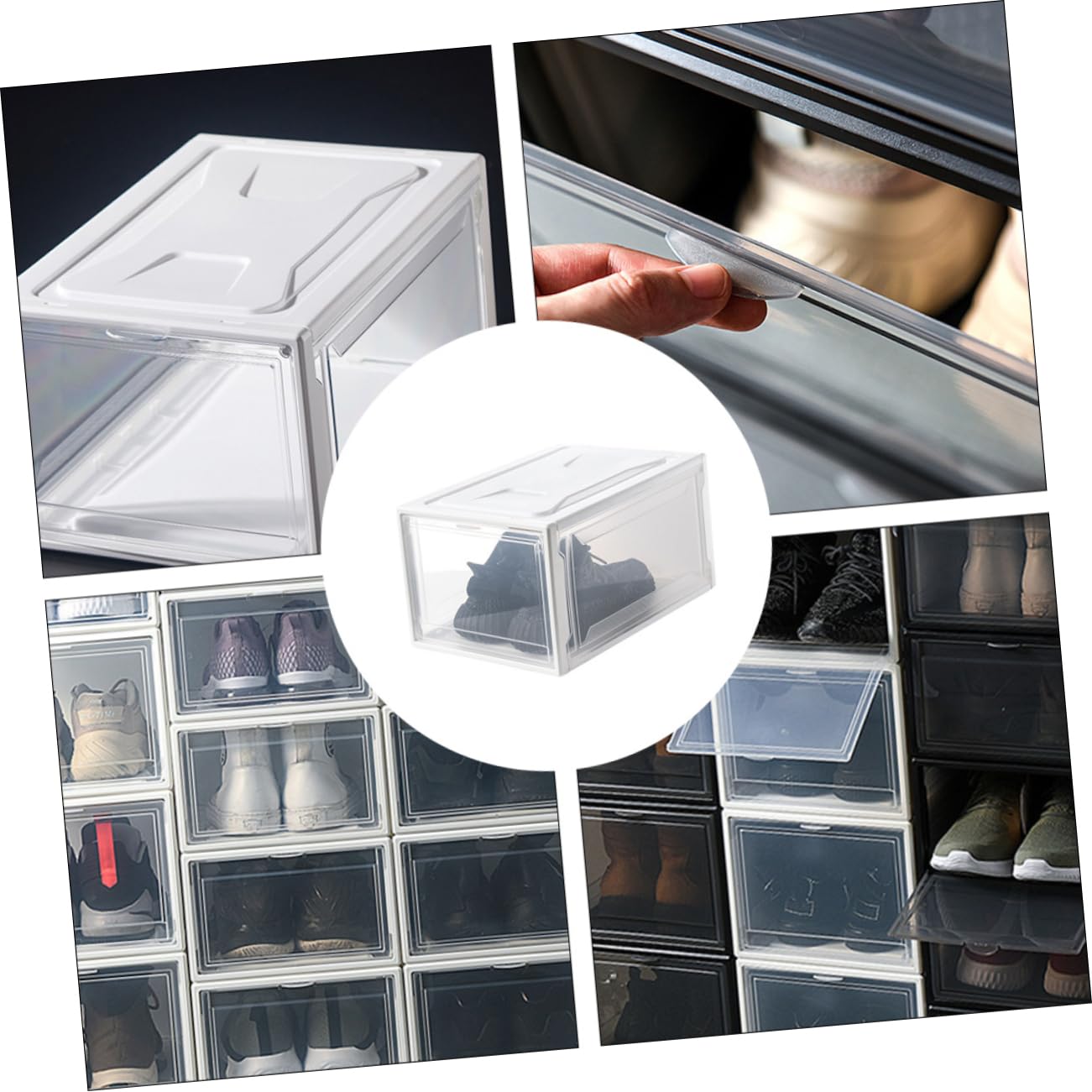 SOLUSTRE Transparente Schuhbox Stapelbar mit Klappdeckel Umweltfreundliches Material Einfache Sichtfenster Aufbewahrungskiste für Schuhe Socken Kleidung und Accessoires Haushalts Organizer