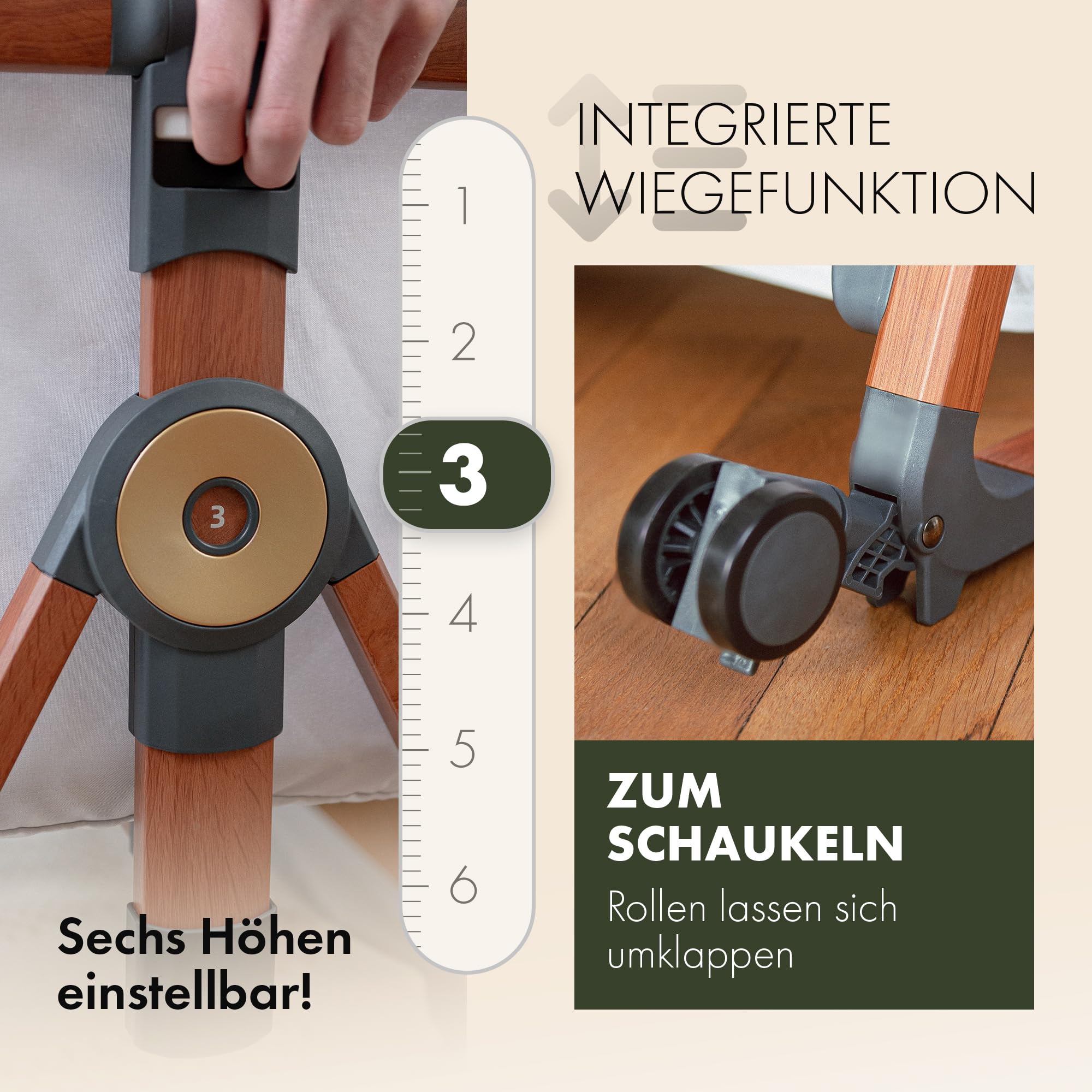 KUNU® Baby-Beistellbett 2.0 – sicher getestet, höhenverstellbar, mit Rollen & Wiegefunktion, Matratze & Tragetasche inkl.