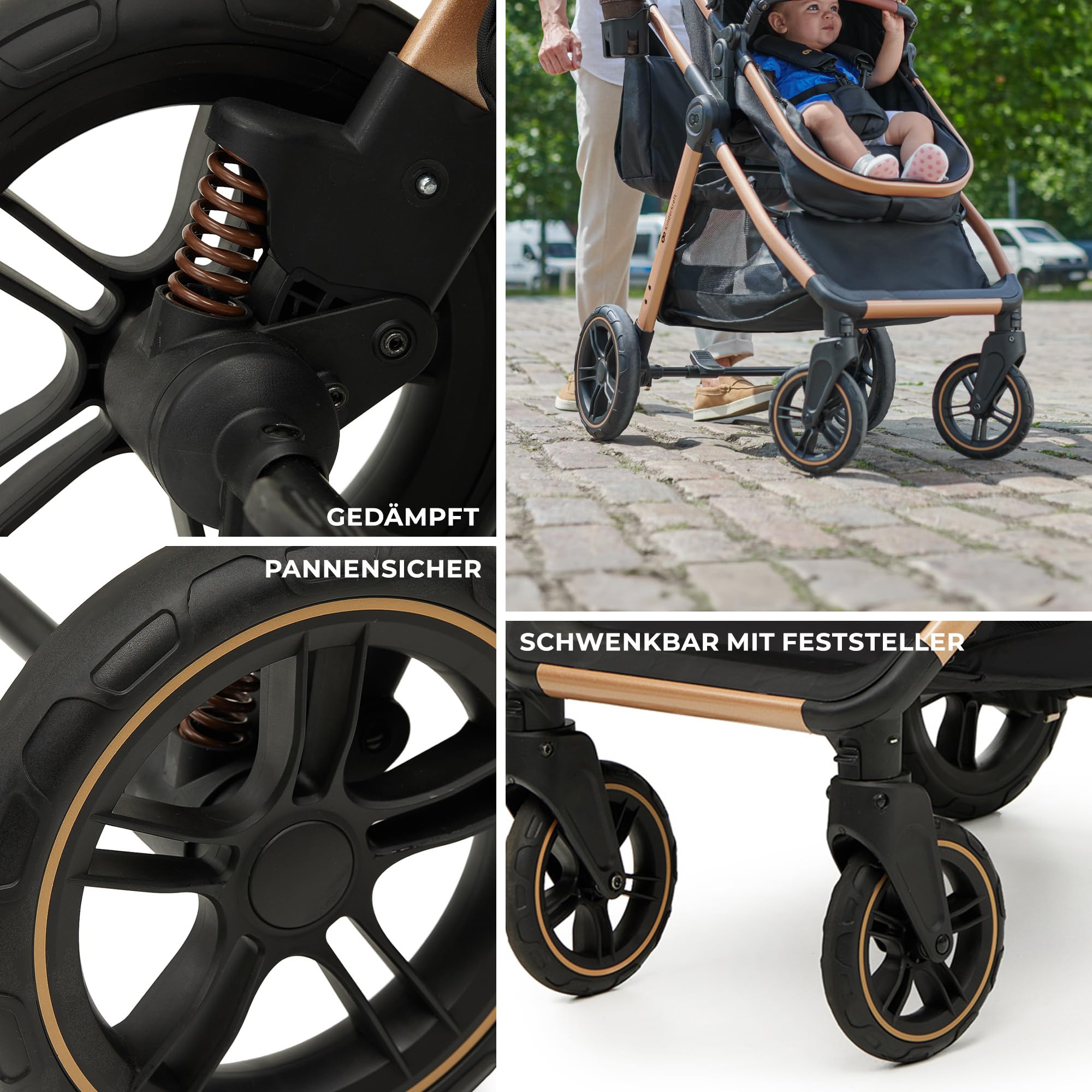 Kinderkraft ESME 3-in-1 Kinderwagen-Set – Kombikinderwagen bis 22 kg, inkl. i-Size Babyschale (40–75 cm), klappbar mit Liegefunktion, Schwarz