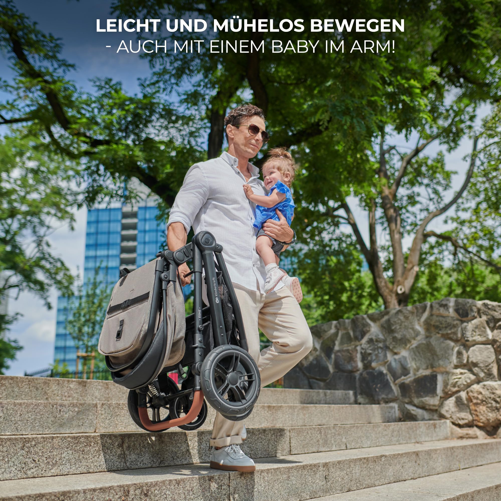 Kinderkraft ESME 3-in-1 Kinderwagen-Set – Kombikinderwagen bis 22 kg, inkl. i-Size Babyschale (40–75 cm), klappbar mit Liegefunktion, Schwarz