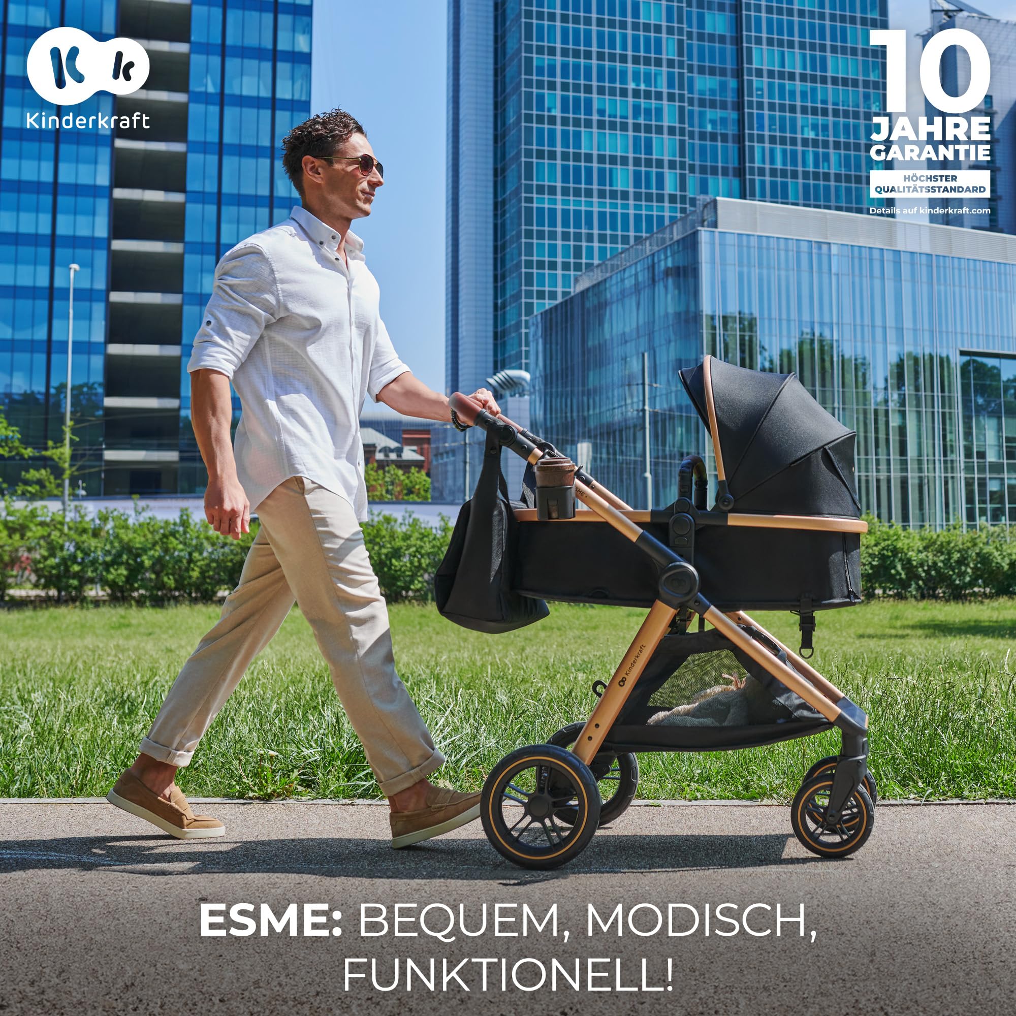 Kinderkraft ESME 3-in-1 Kinderwagen-Set – Kombikinderwagen bis 22 kg, inkl. i-Size Babyschale (40–75 cm), klappbar mit Liegefunktion, Schwarz